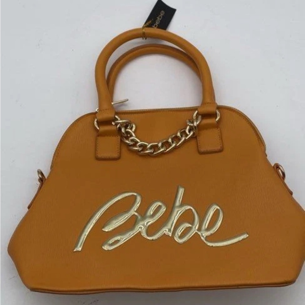 Bebe Tan Handbag with Gold Accents